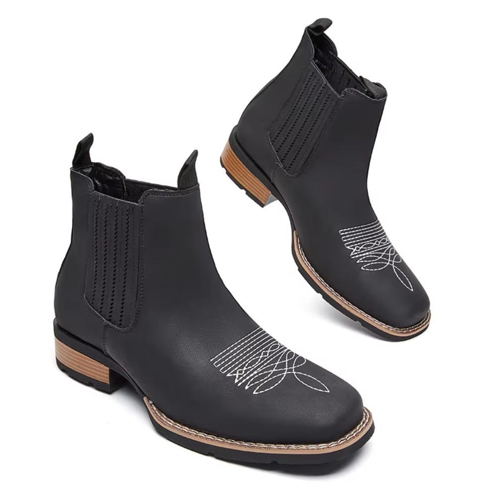 Ethnic Fashion Style - Heren cowboyboots met brede neus, instapmodel,