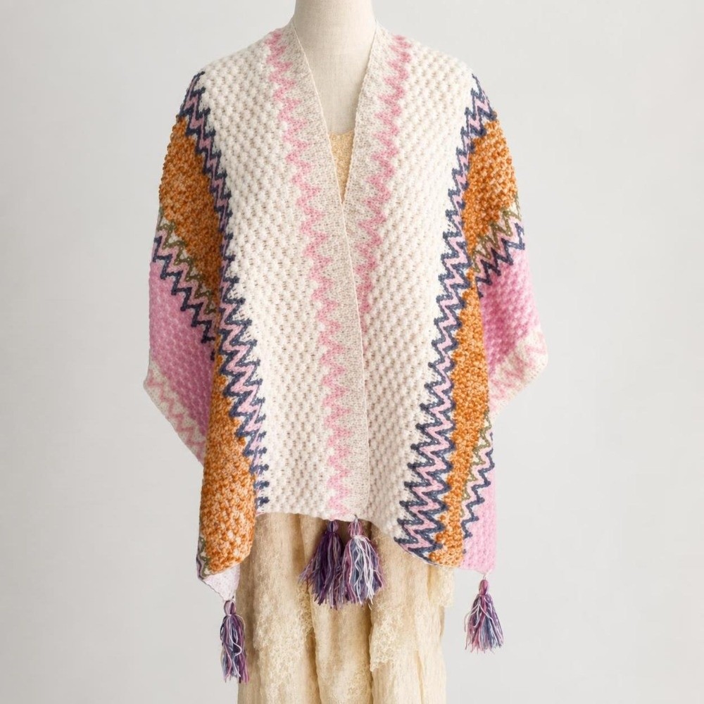 Retro gebreide poncho met stre - Ethnic Fashion Wear recensie en prijs