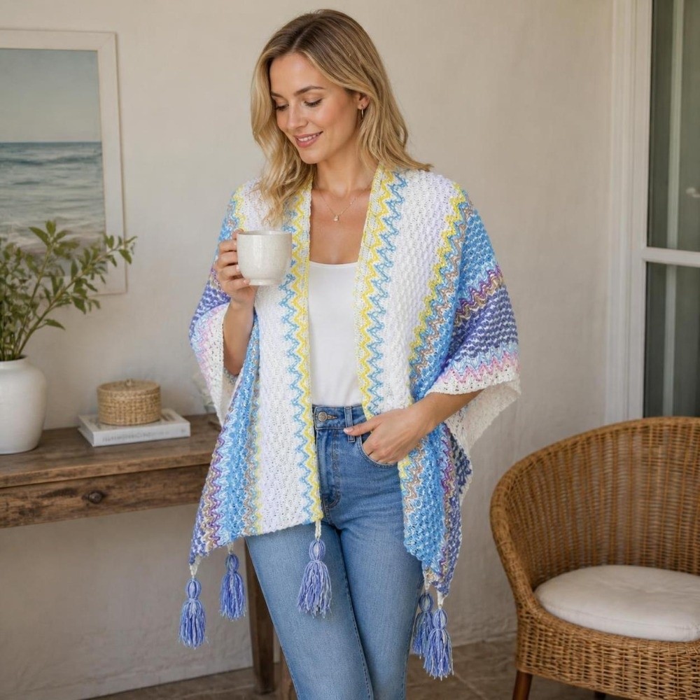 Retro gebreide poncho met stre - Ethnic Fashion Wear recensie en prijs